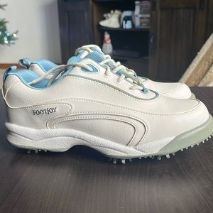 FootJoy GreenJoys Womens Size 7 Golf Shoes White Blue Softspikes Sneakers